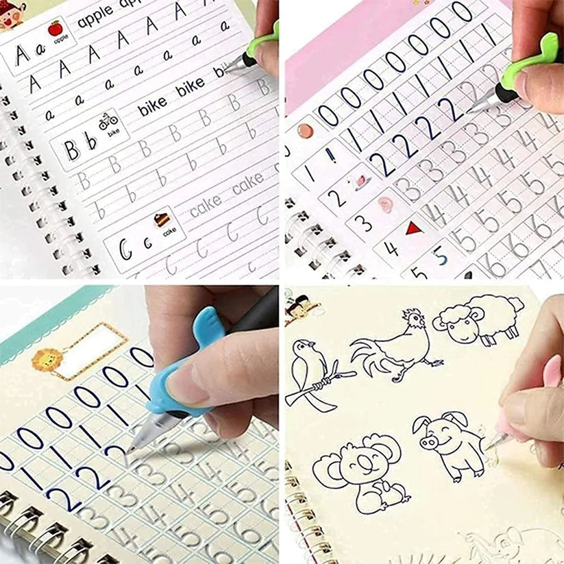 Smart Writing Practice Copybook Kit (4 Book + 1 Pen + 10 Refill + 1 Grip)